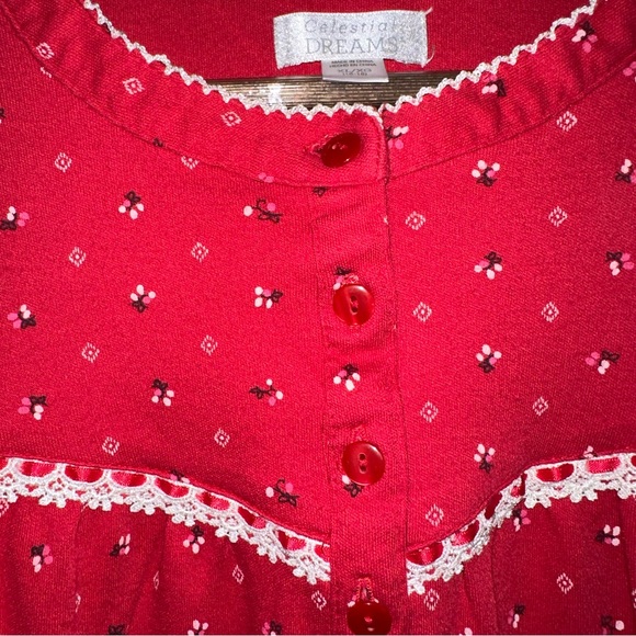 Celestial dreams VTG modest red long sleeve midi night gown, women, XL - Picture 5 of 12